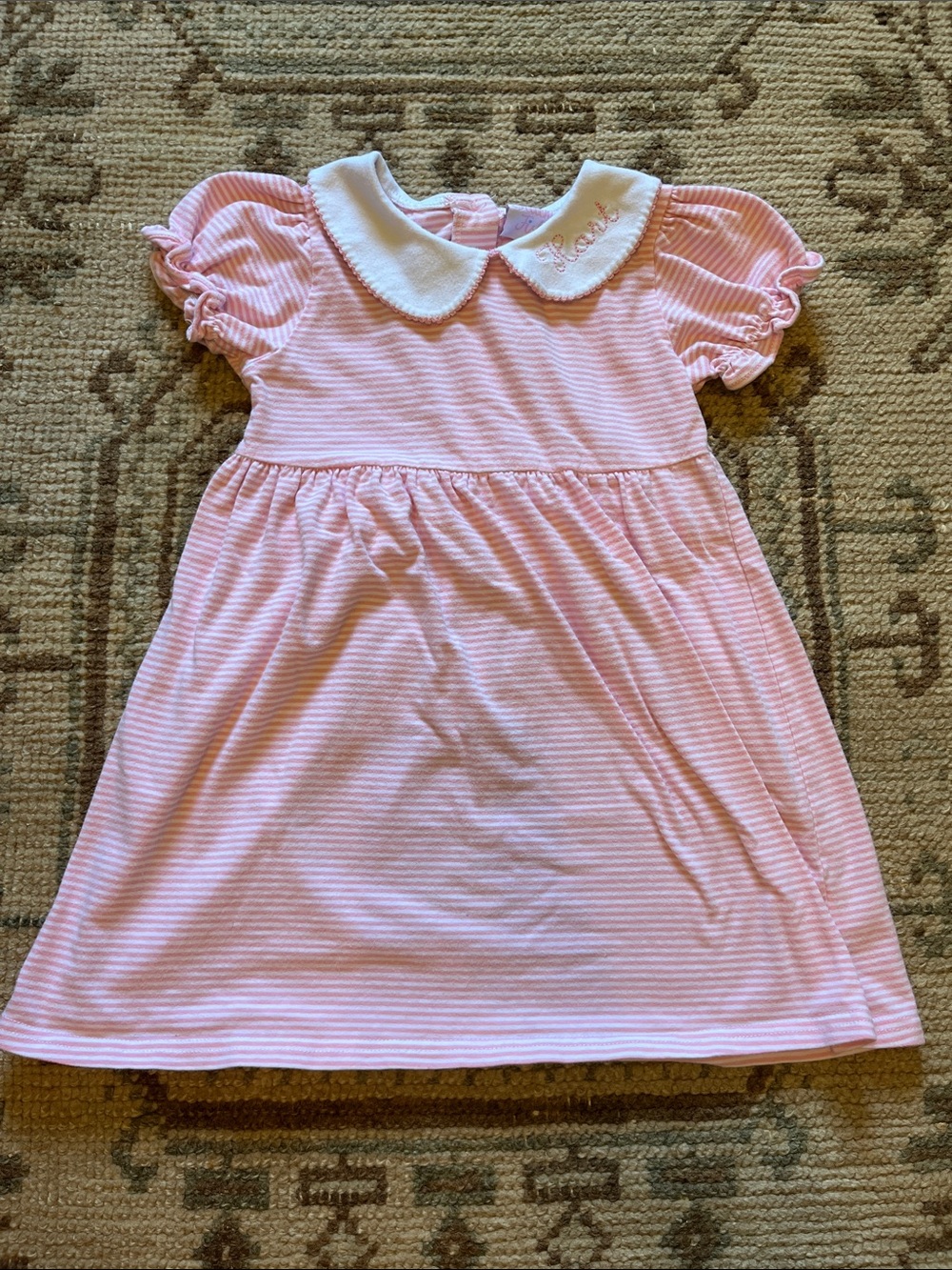Stitchy Fish Peter Pan Collar Play Dress with “Hart” Embroidery - size 3T
